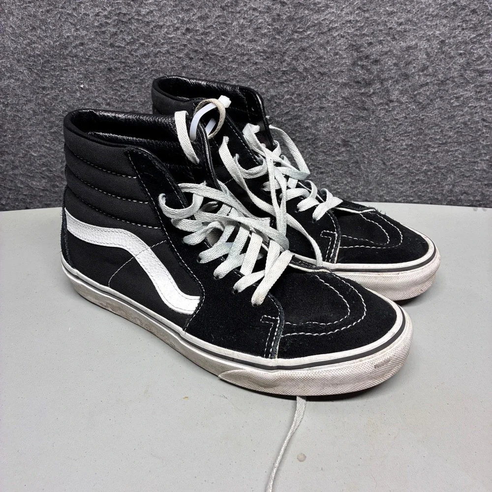 Vans Sk8-Hi Black White High Top Suede Canvas Skate Shoes Womens 9 Mens 7.5 - Picture 1 of 4